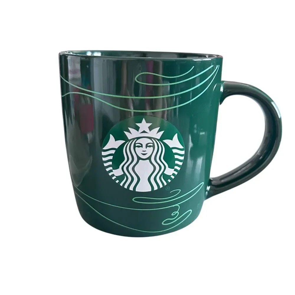Starbucks Cup 2020 Dark Green Swirl Mermaid Logo Ceramic Coffee Mug - 12oz  ***I